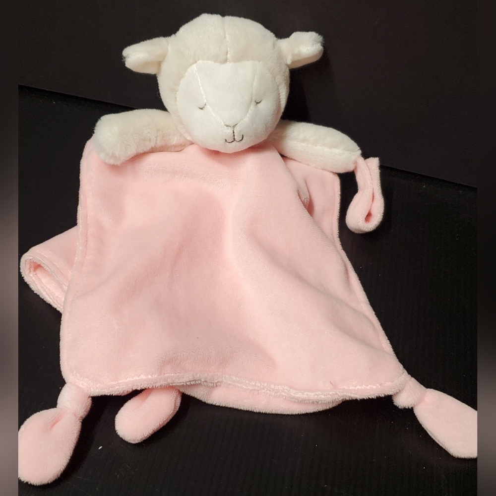 Carters OS White Lamb Pink Security Blanket Rattle Pacifier Holder Knotted Sheep